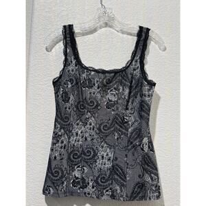 Vintage Y2K Arianne Lace Babydoll Tank Top Cami Small Black Silver Goth Witchy